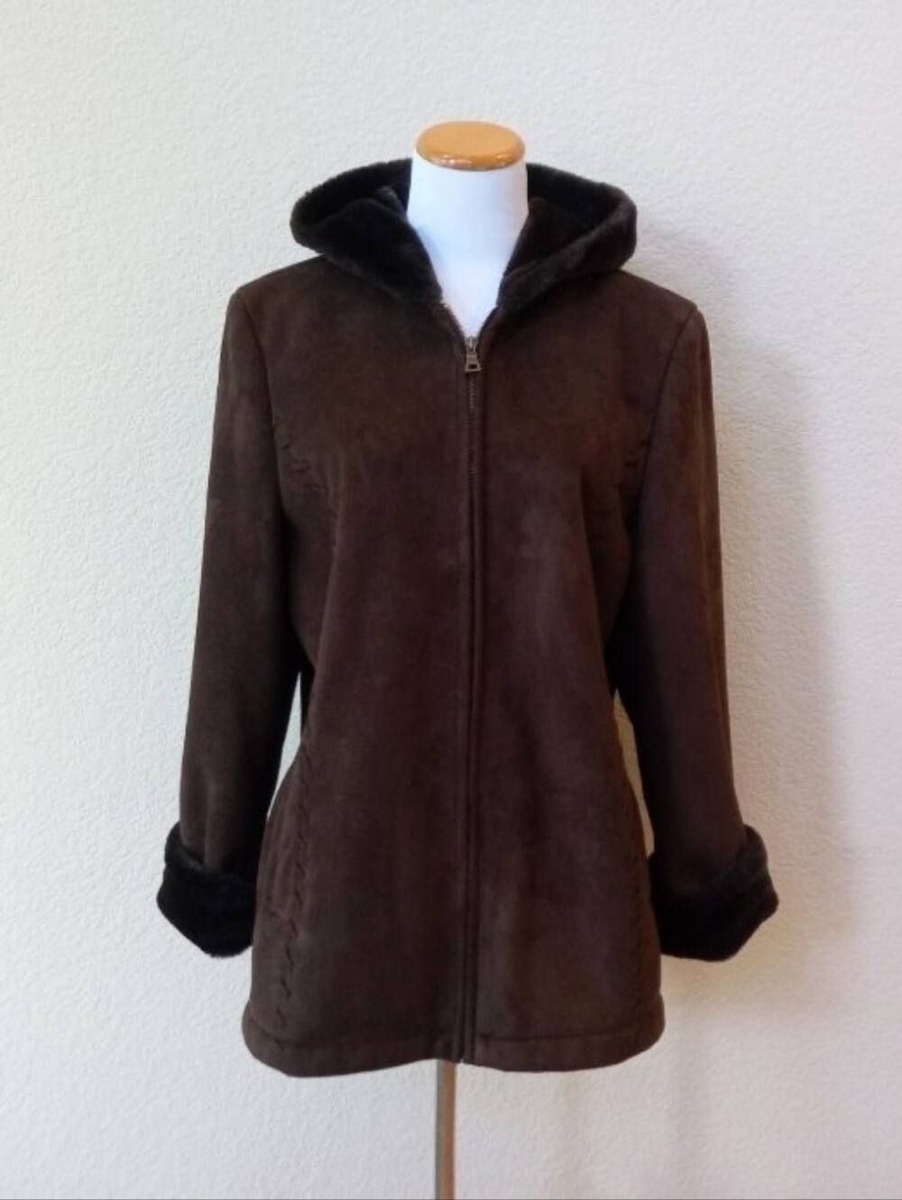 Fleet Street Ltd. vintage chocolate brown faux suede and sherpa hooded coat